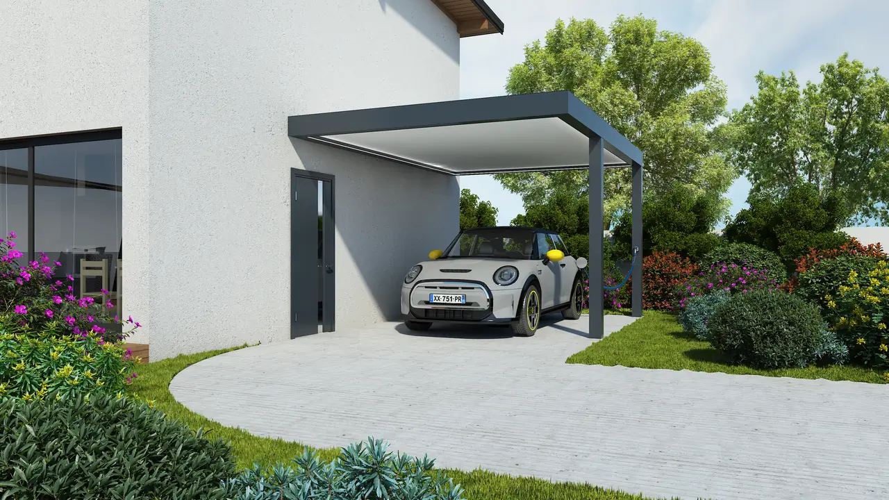 Rendu 3D d'un carport aluminium réalisé en Brabant wallon